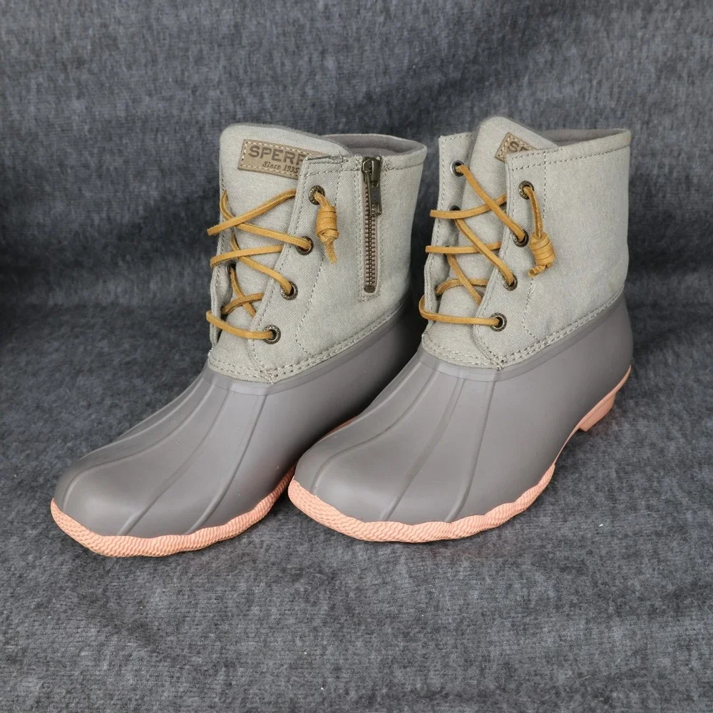 Sperry Boots Womens Size 7.5 Gray Duck Ankle Rain Waterproof Rubber STS81646